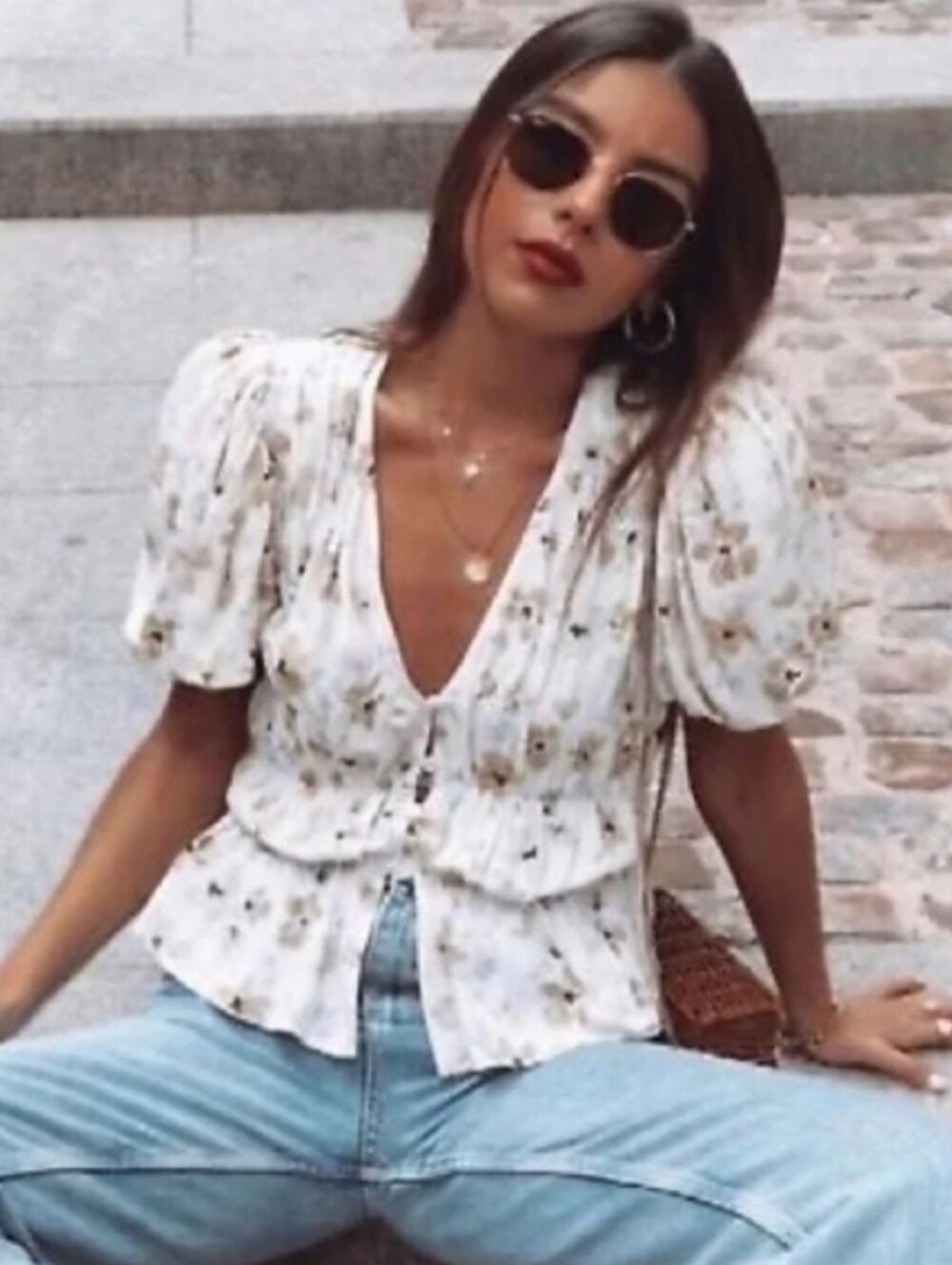 Beautiful Zara Floral Puff Sleeve Blouse Small